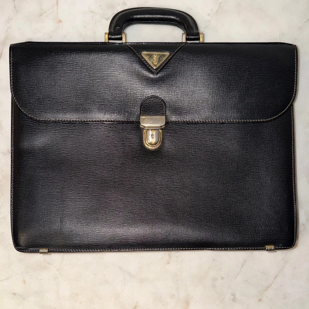 YSL Black Leather Briefcase